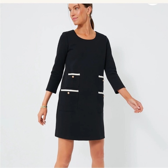 Tuckernuck Black Francoise Mod Mini Dress Shift Crewneck Pockets Long Sleeve M - Picture 1 of 16